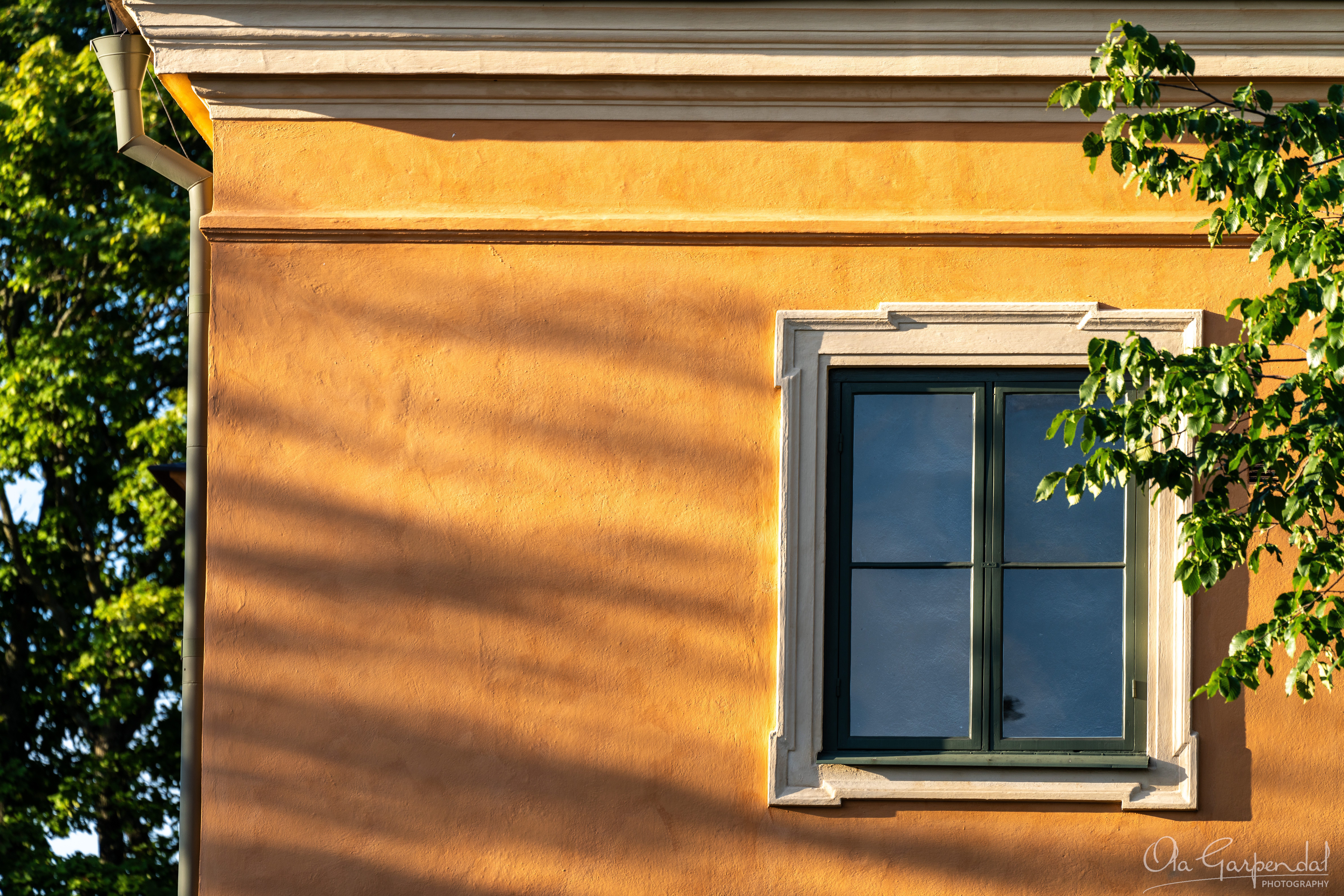 Morning Window, sunlite window on yellow-orange wall, photographed by Ola Garpendal Photography
